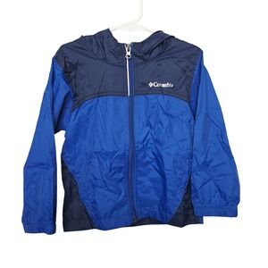 Columbia Windbreaker Jacket Kids 4T Blue Colorblock Hooded Full Zip Shell